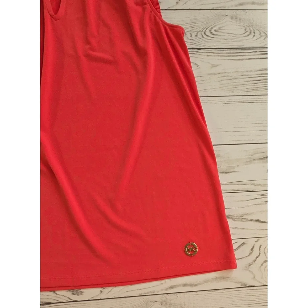Michael Kors Bright Pink Coral‎ Ruffle Neck Keyhole Sleeveless Top Size Medium